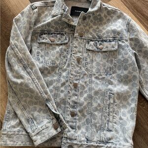 Coach Women's Denim Jacket with Signature Pattern - Light Gray